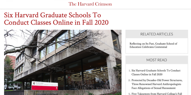 哈佛大學六所學校秋季將線上上課