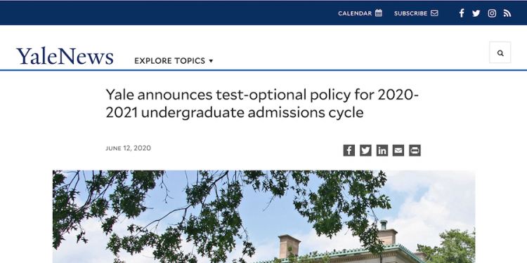 耶魯大學取消SAT/ACT要求