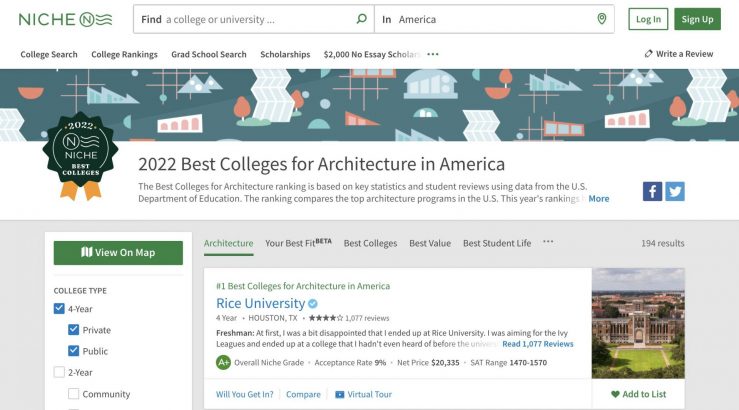 2022 Best Colleges for Architecture in America