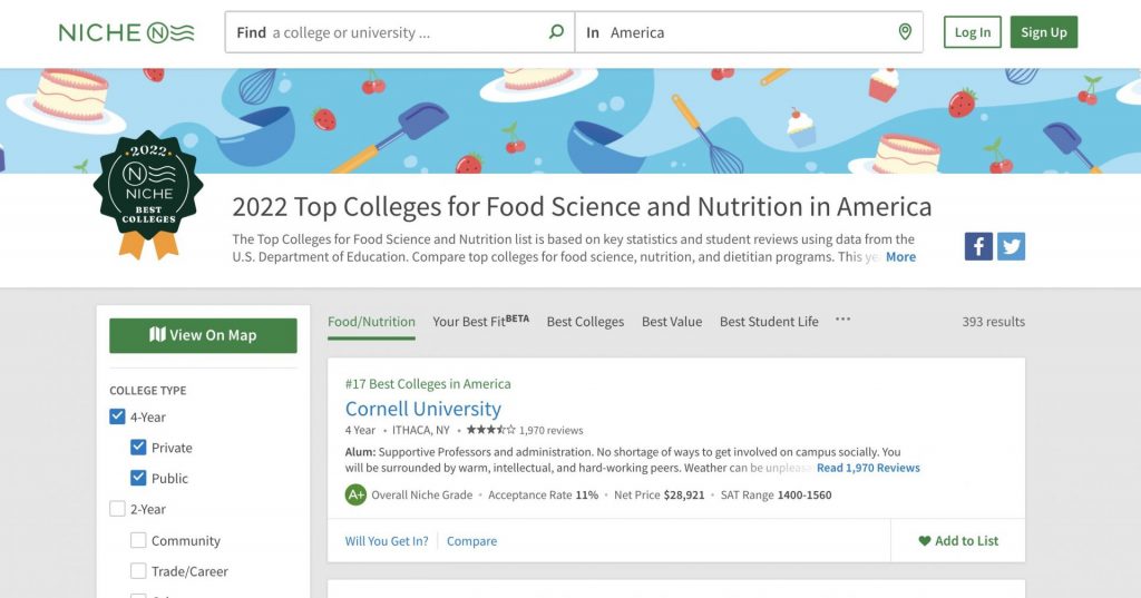 2022 Top Colleges for Food Science and Nutrition in America