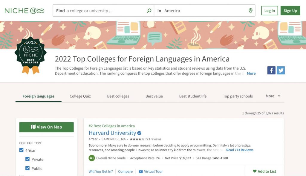2022 Top Colleges for Foreign Languages in America