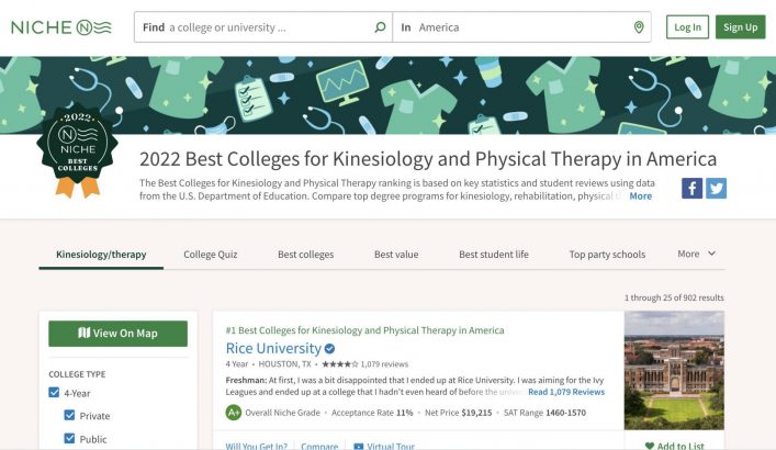 2022 Best Colleges for Kinesiology and Physical Therapy in America