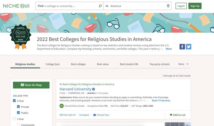 2022 Best Colleges for Religious Studies in America