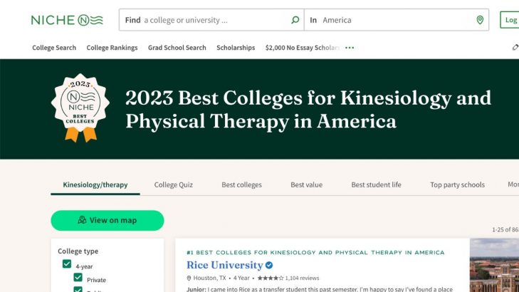 2023 best colleges for kinesiology and physical therapy in america
